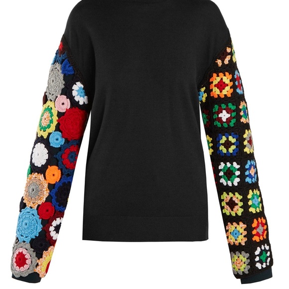 JW ANDERSON Black Sweater with Multicolor Crochet Sleeves - Picture 1 of 1